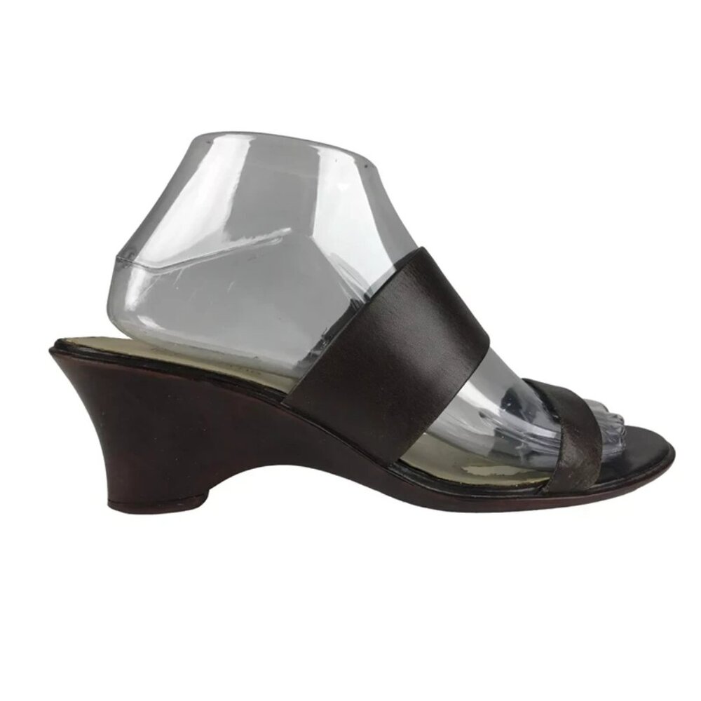 Liz Claiborne Tricia Womens Brown Slip On Leather Wedge Slide Sandal Size 8M